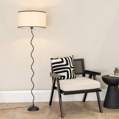 The Range Wiggle Stem Floor Lamp with Linen Drum Shade - Black / Bulb Included