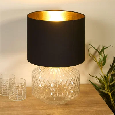 The Range Clear Glass Table Lamp Black Shade  - Black