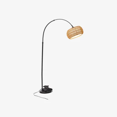 The Range Boho Rattan Arc Floor Lamp with Remote Control - Neutral