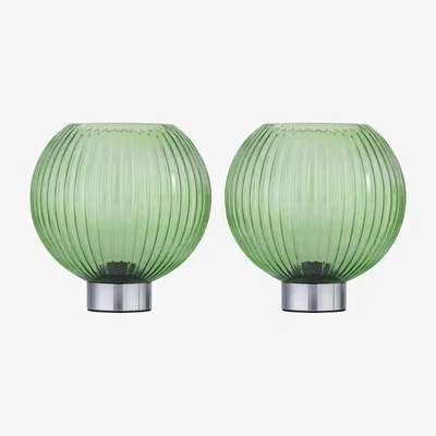 The Range Set Of 2 Betchley Battery Operated Chrome Lamp With Green Glass - Chrome & Green