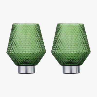 The Range Set Of 2 Porter Battery Operated Chrome Lamps Green Textured Glass - Chrome & Green