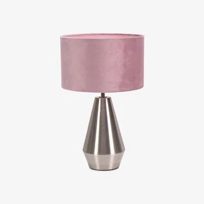 The Range Jax Brushed Chrome Dimmable Touch Table Lamp with Velvet Drum Shade - Pink