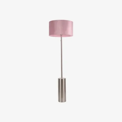 The Range Lexy Velvet Drum Shade with Brushed Chrome Dimmable Floor Lamp with LED Bulb