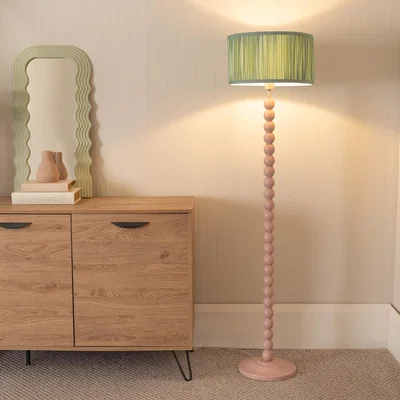 The Range Bobbins Rose Floor Lamp with Ruched Drum Shade and LED Bulb - Green