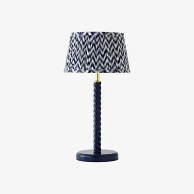 The Range Amara Navy Twist Table Lamp - Chevron Pleat Shade - Navy Blue