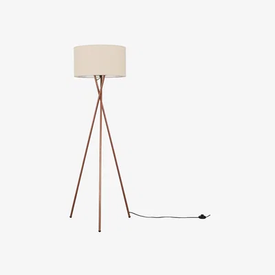 The Range Modern Copper Effect Metal Tripod Floor Lamp With Beige Shade - Copper