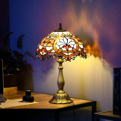 The Range HOMCOM Handmade Stained Glass Table Lamp Handcrafted - Blue
