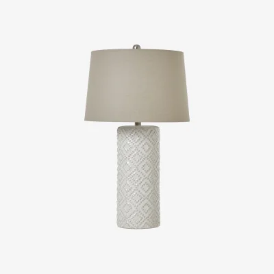 The Range Beaded Ceramic Lamp With Linen Shade For Elegant Interiors - White