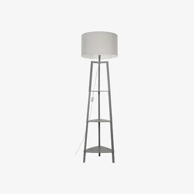 The Range Hiru Wood 3 Tier Shelf Floor Lamp with Shade - Grey