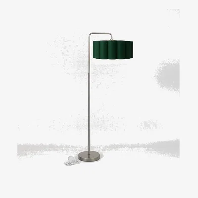 The Range CGC Kyra Brushed Nickel Angled Floor Lamp with Large Scalloped Lampshade - Forest Green