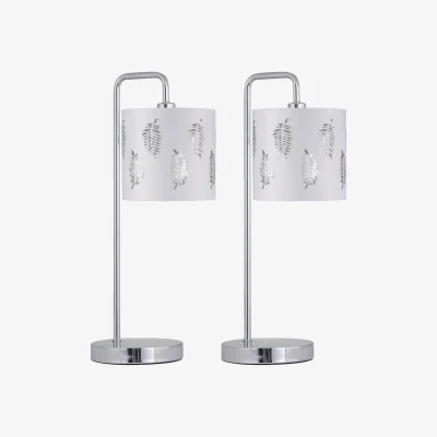 The Range Set Of 2 Arched Table Lamps With White Fern Shades - Chrome & White