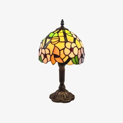 The Range Stanley Table Lamp With Shade - Antique Brass And Tiffany Decorated Glass
