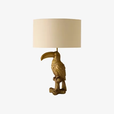 The Range Tuki Toucan Brushed Bronze Table Lamp - Beige Gold Shade / Yes - Beige and Gold