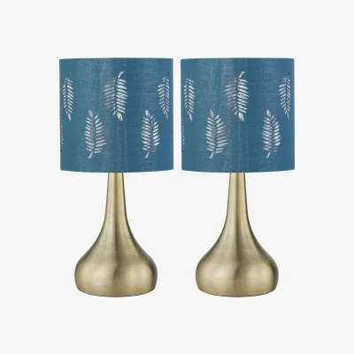 The Range Set Of 2 Romana Antique Brass Touch Table Lamps Teal Fern Shade - Antique Brass & Teal