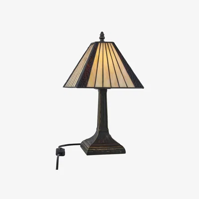 The Range Stratford Table Lamp With Shade - Antique Brass Plate And Tiffany Decorated Glass