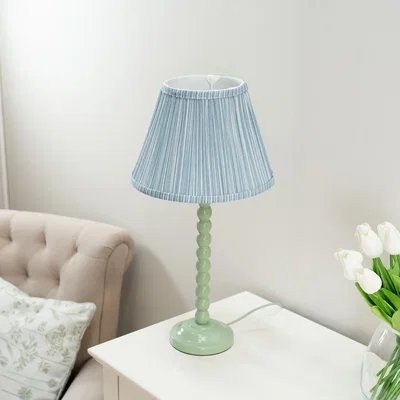 The Range Bobbins Sage Green Table Lamp with Tapered Fabric Pleated Shade and LED Bulb - Blue