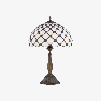The Range Nicolson Table Lamp With Shade - Antique Brass And Tiffany Decorated Glass