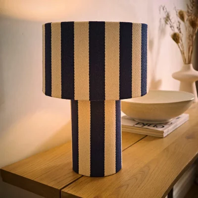 The Range Florence Navy Pinstripe Linen Table Lamp - Navy Blue