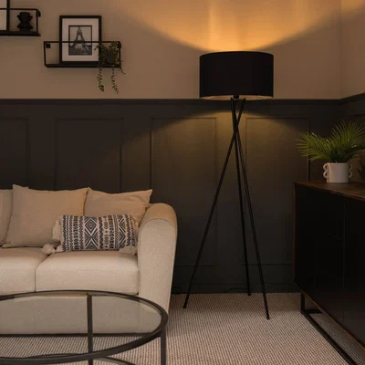 The Range Camden Tripod Floor Lamp with Drum Shade and Bulb - Navy