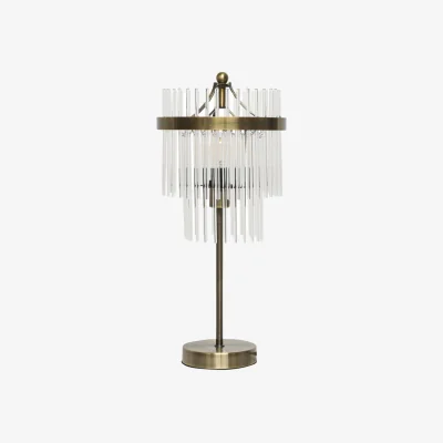 The Range Georgia Table Lamp With Shade - Antique Brass Plate And Clear Rod Glass