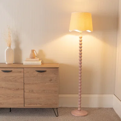 The Range Bobbins Floor Lamp with Linen Scallop Shade - Pink / Including Bulb