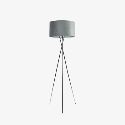 The Range Camden Chrome Tripod Floor Lamp with Grey Velvet  Chrome Inner Shade  Bulb - Silver