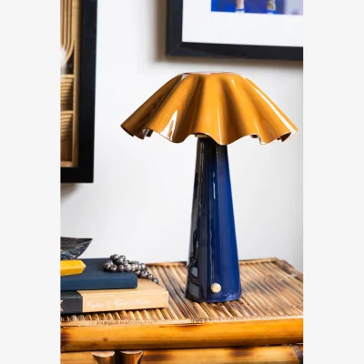 Rockett St George Metal Fluted Tan & Navy Rechargeable Table Lamp