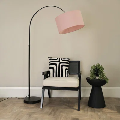 The Range Louis Arched Floor Lamp with a Drum Shade - Pink / Without Bulb