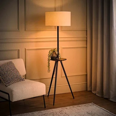 The Range Desmond Side Table Wooden Tripod Floor Lamp - Black / Yes