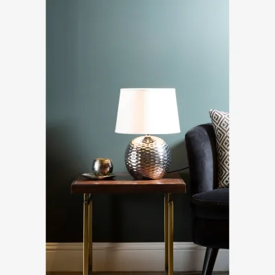 The Range Amiya Dimple Effect Table Lamp in Chrome with Fabric Shade - Silver