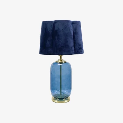 The Range Leigh Glass and Gold Trim Table Lamp with Velvet Scallop Shade - Navy Blue / Bulb Included