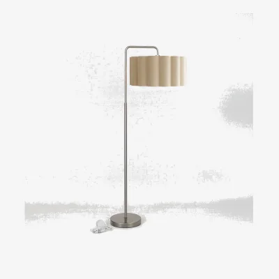The Range CGC Kyra Brushed Nickel Angled Floor Lamp with Large Scalloped Lampshade - Oatmeal