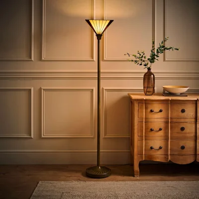 The Range Tiffany Stained Glass Antique Brass Uplighter Floor Lamp  - Bronze / Yes - Bronze