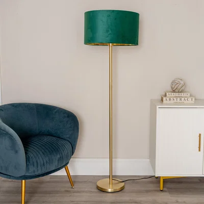 The Range Charlie Floor Lamp with Velvet Metallic Shade - Green
