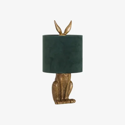 The Range Belves Antique Gold Hare Table Lamp with Velvet Shade - Gold