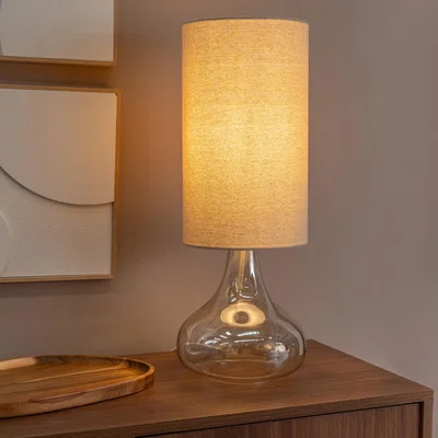 The Range Sylvie Squat Base Glass Table Lamp with Tall Shade and LED Bulb - Amber