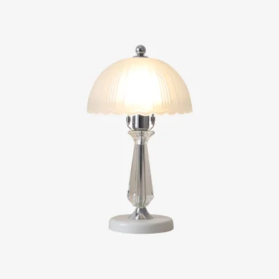 The Range Unique Crystal Table Lamp with Scalloped Lampshade - White