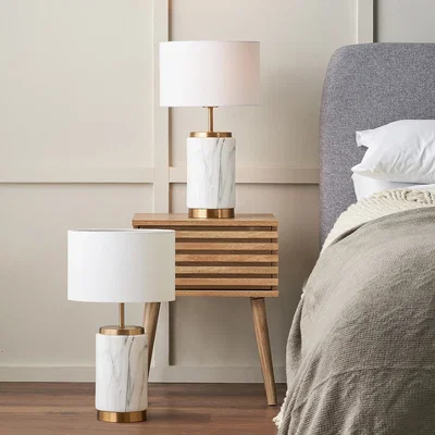The Range Set of 2 Carrara Marble Effect Ceramic Table Lamps - White
