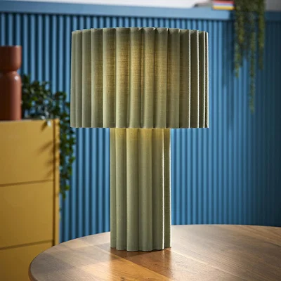 The Range Lenny Ribbed Fabric Table Lamp with Drum Lampshade - Green