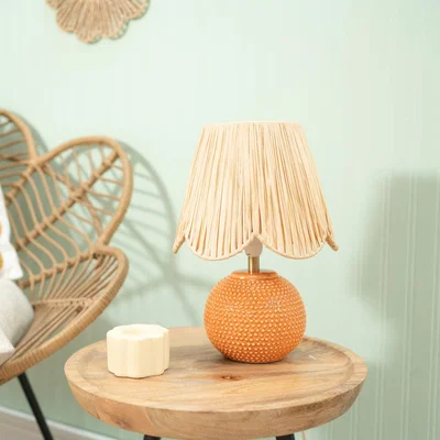 The Range Pair of Sebby Table Lamps with Natural Raffia Shade - Peach