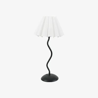 The Range Wiggle Black Metal Single Stem Table Lamp with Scallop Tapered Lamp Shade - White / Bulb Included