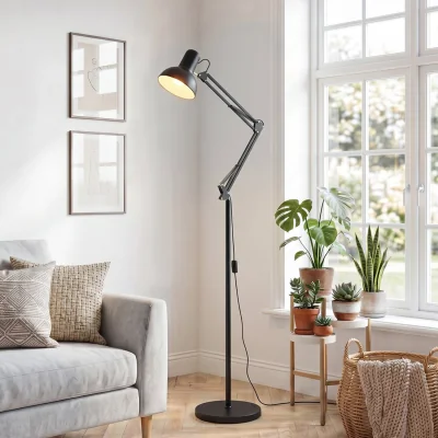 The Range Adjustable Architect Floor Lamp with Swing Arm - Black