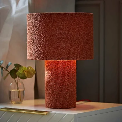 The Range Ash Boucle Table Lamp with Drum Shade - Rust / Yes