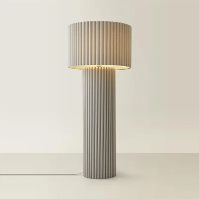The Range Lenny Ribbed Fabric Midi Floor Lamp with Drum Lampshade - Grey