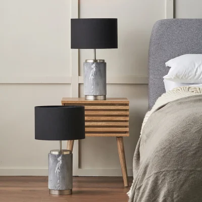 The Range Set of 2 Carrara Marble Effect Ceramic Table Lamps - Grey