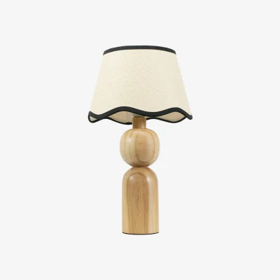 The Range Azalea Rustic Wooden Table Lamp with Linen Scallop Edge Shade - Black / Bulb Included