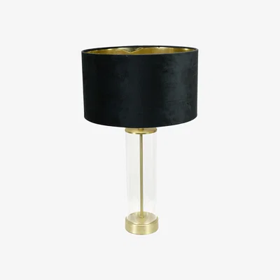 The Range Balan Glass with Gold Table Lamp Black Velvet Metallic Gold Inner Shade and Bulb - Black