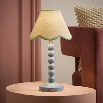 The Range Bobble Blue Rechargeable Table Lamp Green Shade - Blue