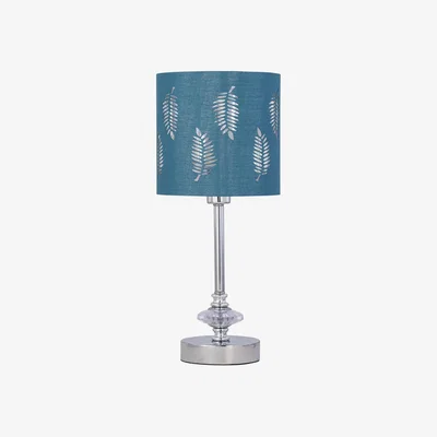 The Range Chrome Jewelled Table Lamp With Teal Fern Shade - Chrome & Teal