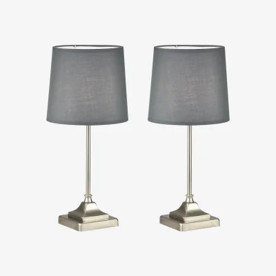 The Range Set Of 2 Aldersley Table Lamp With Shades - Brushed Nickel Plate And Grey Cotton
